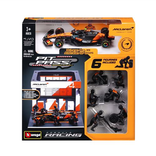 143 Bburago Pit Stop McLaren MCL39 véhicule + figurines mécaniciens + paddock + accessoires #4 Norris - vue 1