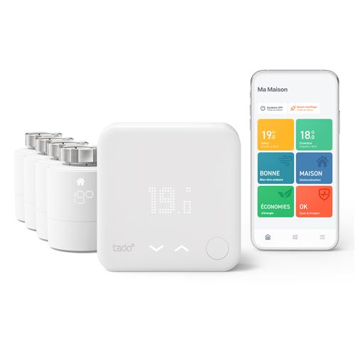 Kit de Démarrage Thermostat Connecté et Intelligent filaire Tado V3+ et 4 têtes thermostatiques