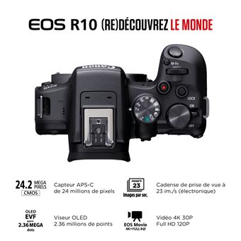 Appareil photo hybride Canon EOS R10 + Bague d’adaptation EF-EF-S pour boitier EOS R