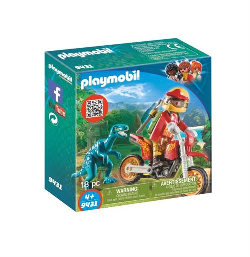 Playmobil Dinos 9431 Pilote de moto et raptor