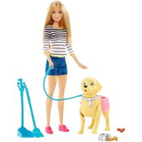 Barbie Famille Coffret poupée blonde promène ses chiots, deux figurines  animaux et accessoires, jouet pour enfant, GHV92