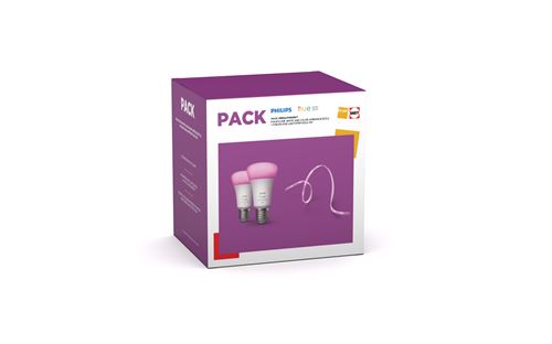 Pack Ré-équipement Éclairage connecté Fnac Darty 2024 2 Ampoules connectées Philips Hue Blanc et couleur E27 + Lightstrip Solo - État correct Philips Hue sur Fnac