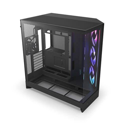Boîtier PC NZXT H9 FLOW RGB 2025 moyen tour noir avec panneau latéral et avant verre trempé