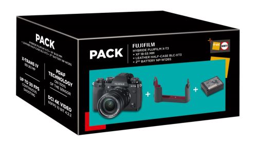 Fuji Pack Hybride Fujifilm X-T3 Noir + Objectif Xf 18-55 Mm + Demi Étui En Cuir Blc-X3 + 2ème Batterie