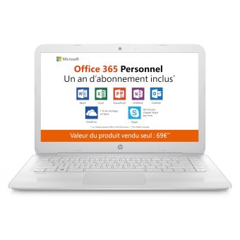 PC Portable HP Stream 14-cb101nf 14" Blanc (Intel Celeron, 4 Go RAM, 64 Go eMMC) + Microsoft Office 365 Personnel 1 an