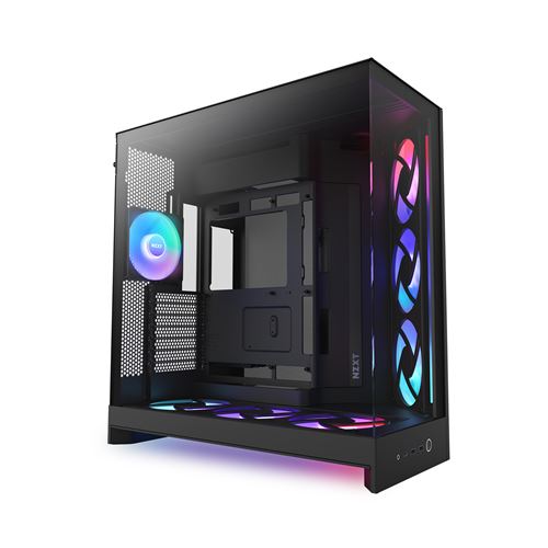 Boîtier PC NZXT H9 FLOW RGB+ 2025 moyen tour noir avec panneau latéral et avant verre trempé