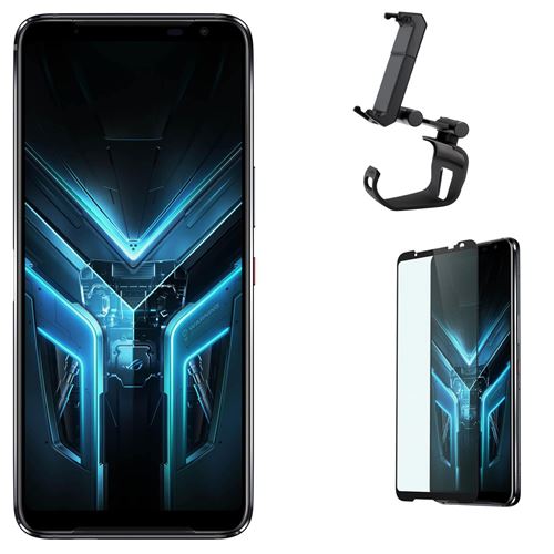 Pack Smartphone Asus Rog 3 6.59\" Double Sim 512 Go Noir + Support Smartphone Asus Rog Clip Noir + Protection D'écran En Verre Trempé
