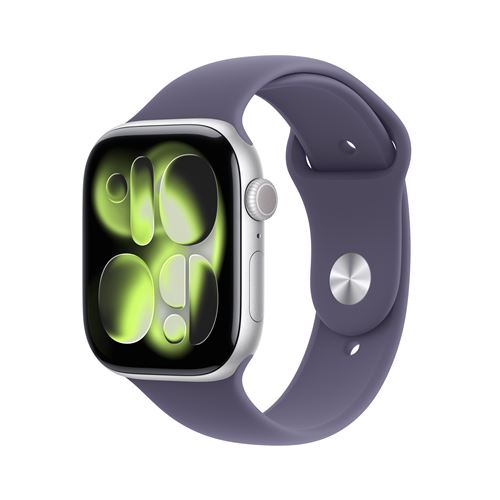 Apple Watch Series 11 GPS 46mm Boitier en Aluminium Argent avec Bracelet Sport Brume Violette - S/M