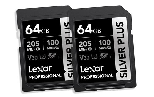 Pack de 2 cartes SDXC Lexar Professional 64 Go Silver Plus Noir