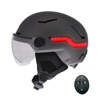 T'nB - Casque LED avec feu de freinage automatique - visière et cache-oreilles amovibles, Taille M - Gris