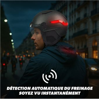 T'nB - Casque LED avec feu de freinage automatique - visière et cache-oreilles amovibles, Taille M - Gris