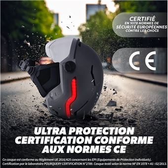 T'nB - Casque LED avec feu de freinage automatique - visière et cache-oreilles amovibles, Taille M - Gris