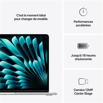 Apple MacBook Air 13'' 256 Go SSD 16 Go RAM Puce M4 CPU 10 cœurs GPU 8 cœurs Argent