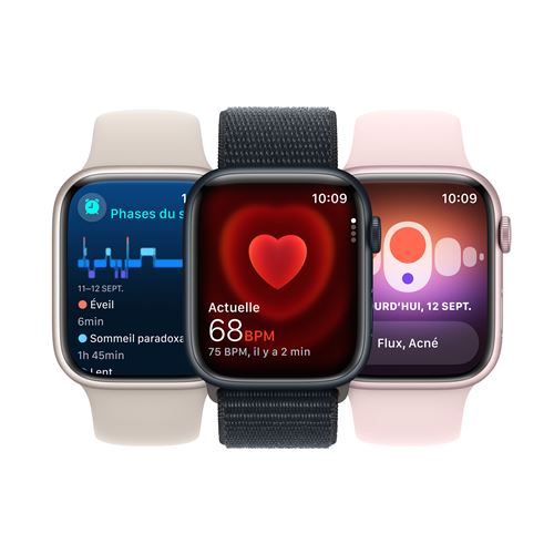 Apple Watch Series 9 GPS + Cellular Montre connectée avec Bracelet Sport  M/L, 41 mm, aluminium lumière stellaire - Worldshop