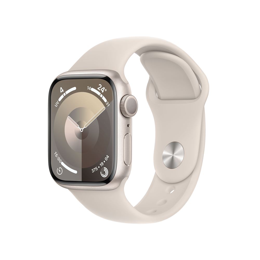 Apple Watch Series 9 GPS Boîtier en Aluminium Lumière Stellaire de 41 mm avec Bracelet Sport Lumière Stellaire S/M