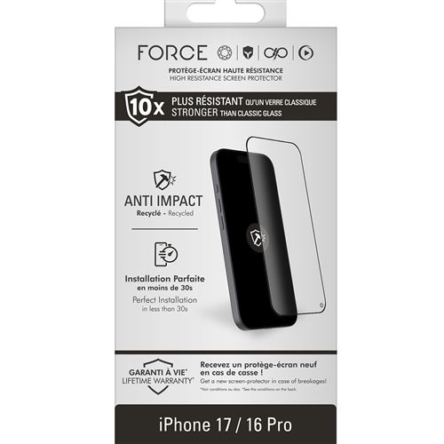Protection d écran Forceglass 2,5D Anti-Impact Transparent pour iPhone 17 et 16 Pro