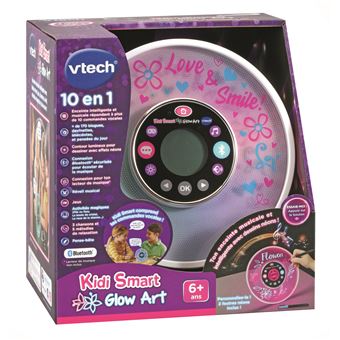 VTech - Kidi Smart Glow Art, Enceinte Bluetooth Lumineuse et Intelligente à  Personnaliser avec 2 Feutres Effets Néons, Activités Magiques, Réveil