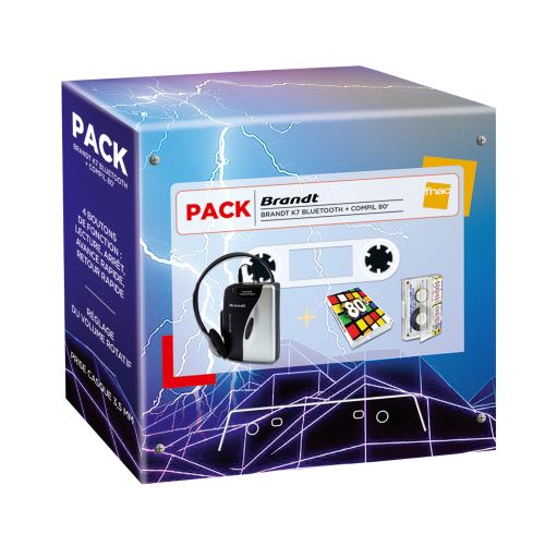 Pack Fnac Lecteur K7 Bluetooth Brandt + Cassette Compilation '80 Noir et gris