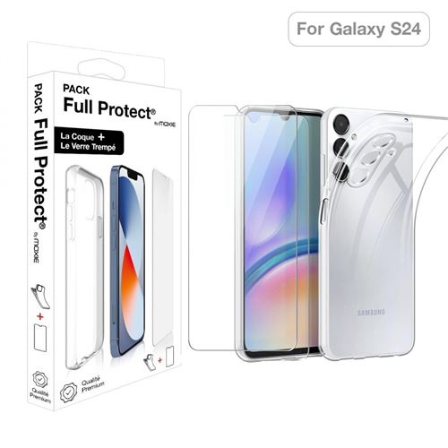 Pack protection complète écran en verre trempé Moxie + coque pour Samsung Galaxy S24 Transparent