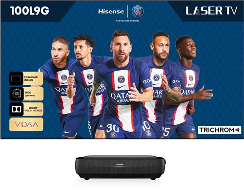 Pack 100L9G-B12 Vidéoprojecteur Hisense Triple Laser TV 4K + Ecran anti reflet ALR 100
