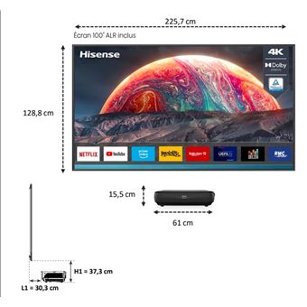 Pack 100L9G-B12 Vidéoprojecteur Hisense Triple Laser TV 4K + Ecran anti reflet ALR 100"