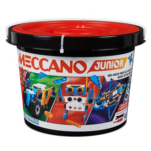 Bandai Meccano Junior Baril 150 pièces - C de Construction 5 modèles, 2 outils, notice, seau de rangement - Kit Activité Assemblage jouets