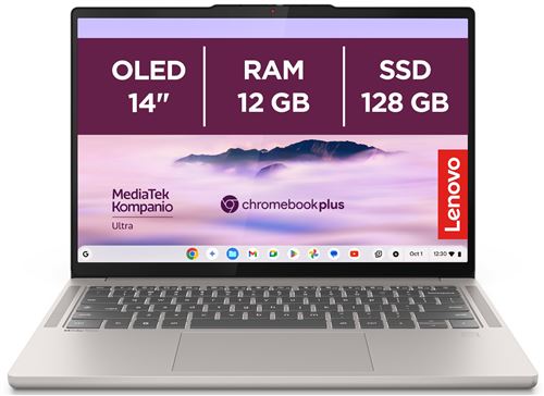 PC portable Lenovo Chrome 14M9610 14 MediaTek Kompanio Ultra 910 12 Go RAM 128 Go SSD Coquillage