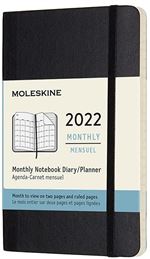 Agenda mensuel Moleskine Format de poche Couverture souple 2022 Noir