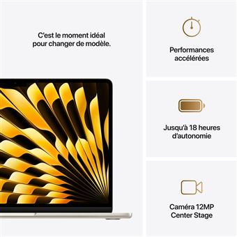 Apple MacBook Air 13'' 256 Go SSD 16 Go RAM Puce M4 CPU 10 cœurs GPU 8 cœurs Lumière Stellaire