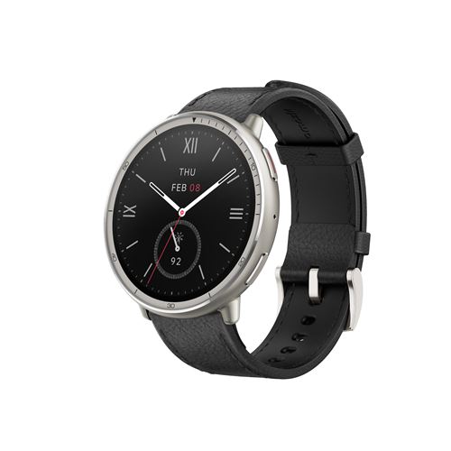 Montre connectée Amazfit Active 2 NFC Bluetooth Gris avec bracelet en cuir Noir + bracelet sport en silicone Rouge