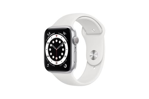 Apple Watch Series 6 GPS, 44mm boitier aluminium argent avec bracelet sport blanc