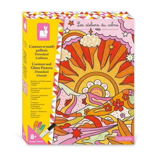 Dessin et coloriage enfant Janod Les ateliers du Calme Contours et Motifs Pailletés Dreamland - Janod