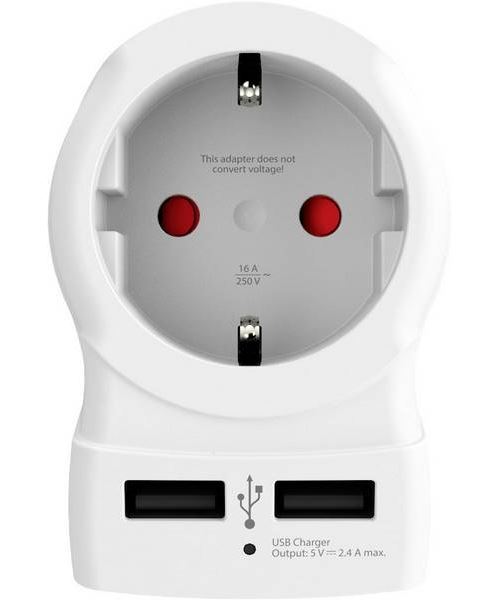 Adaptateur électrique Skross Europe vers UK avec 2 ports USB Blanc