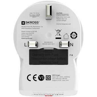 Adaptateur électrique Skross Europe vers UK avec 2 ports USB Blanc -  Équipements électriques - Achat & prix