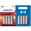 Lot de 8 piles Philips Power Alkaline AA LR6 1 pack de 4+4