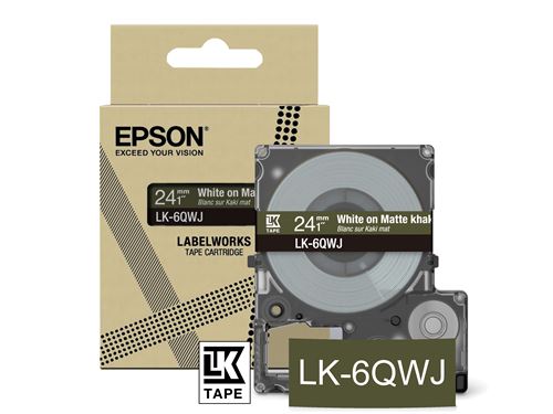 Cartouche d'encre Epson LK-6QWJ pour LabelWorks LW-C410 et LW-C610 Blanc sur Kaki Mat