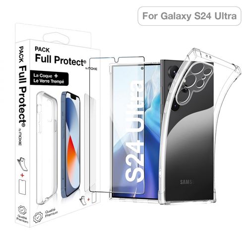 Pack protection complète écran en verre trempé Moxie + coque pour Samsung Galaxy S24 Ultra Transparent