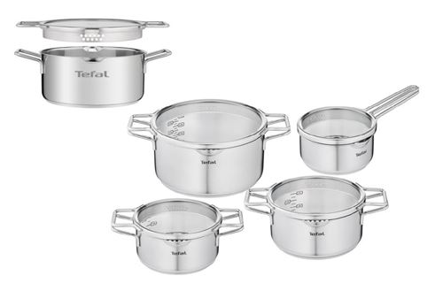Set De 6 Pièces Faitouts Marmites Tefal H852S655 Gris