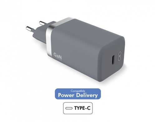 Chargeur maison Force Power 20W compatible Power Delivery Gris Anthracite + Câble renforcé USB