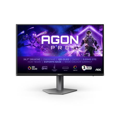 Ecran PC Gaming Aoc Agon Pro AG276QZD2 26,7 OLED 240 Hz QHD Gris foncé et Noir