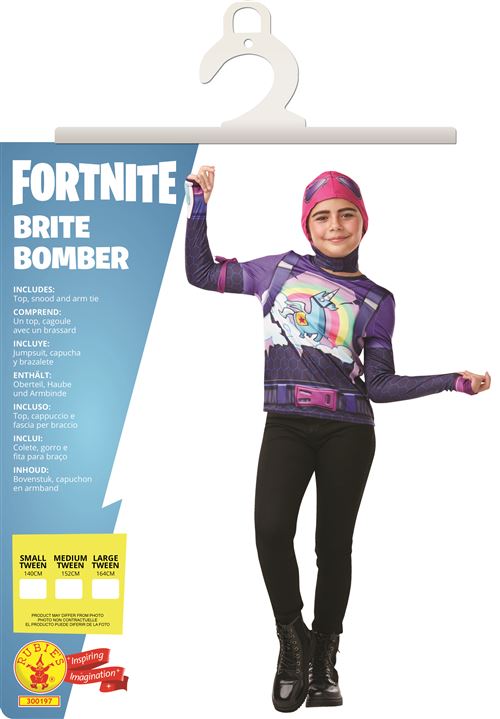 Fortnite Brite bommenwerperkostuum en bivakmuts maat XL 9-10 JAAR