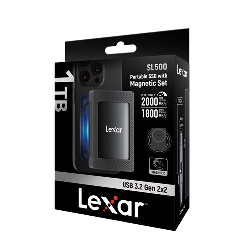 Disque SSD Externe Lexar SL500 avec étui magnétique 1 To Noir