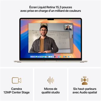 Apple MacBook Air 15'' 256 Go SSD 16 Go RAM Puce M4 CPU 10 cœurs GPU 10 cœurs Lumière Stellaire