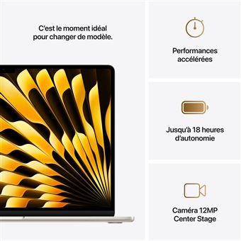 Apple MacBook Air 15'' 256 Go SSD 16 Go RAM Puce M4 CPU 10 cœurs GPU 10 cœurs Lumière Stellaire