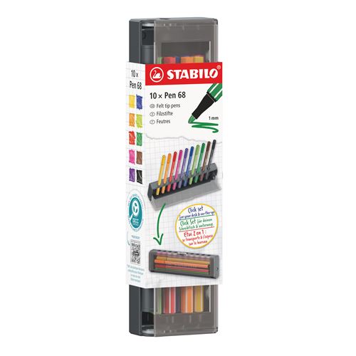 Stabilo Multicolore Etui 2 En 1 De 10 Stylos Feutres Pen 68