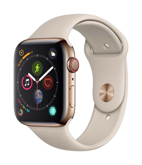 Apple Watch Series 4 Cellular 44 mm Boîtier en Acier inoxydable Or avec Bracelet Sport Gris sable
