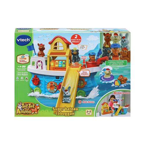 VTech Tut Tut Animo Super Bateau Toboggan Jouet Interactif Enfant 5 Figurines Animaux 1 Pêcheur 1 Zone Magique 1 Zone Surprise Cadeau Garçon et Fille de à Contenu en Français - vue 3
