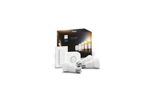 Kit de démarrage Philips Hue E27 White ambiance avec 3 ampoules, 1 pont et 1 variateur