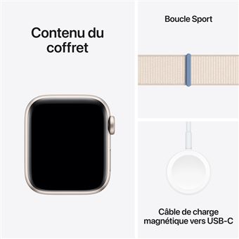 Apple Watch SE GPS + Cellular, boîtier en Aluminium Lumière Stellaire de 40 mm avec boucle sport Lumière Stellaire