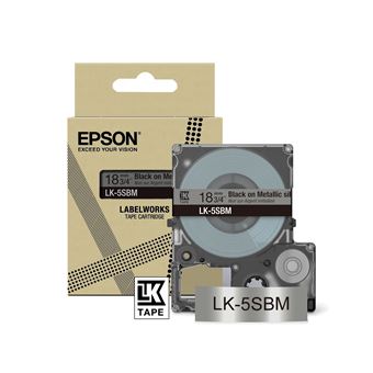 Cartouche d'encre Epson LK-5SBM pour LabelWorks LW-C410 et LW-C610 Noir sur Argent métallisé